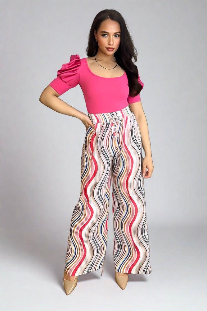 Multicolour Plisse Chiffon Trousers-SinglePrice