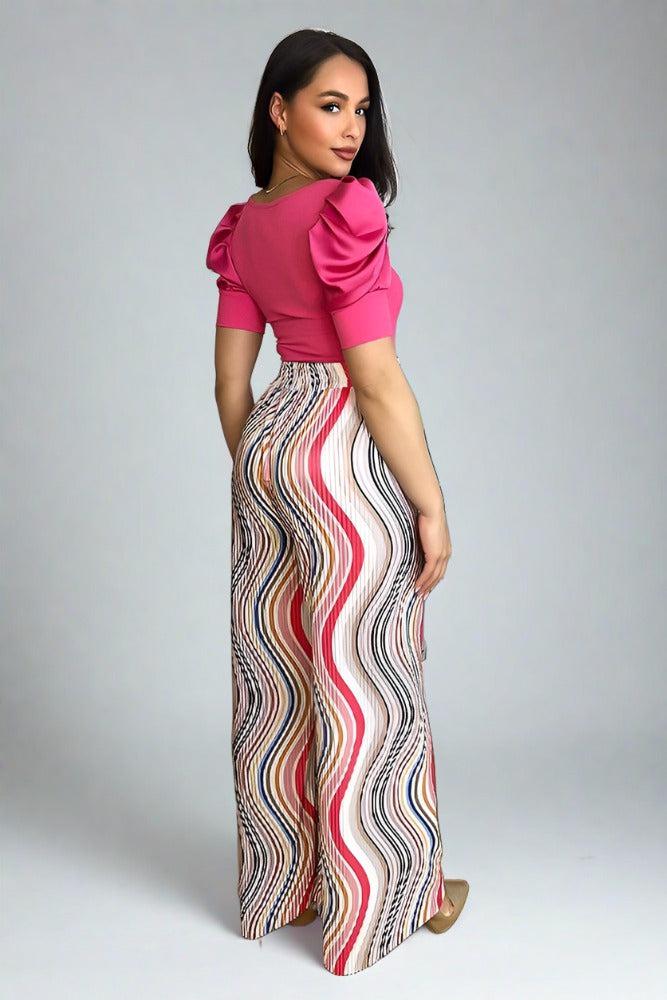Multicolour Plisse Chiffon Trousers-SinglePrice