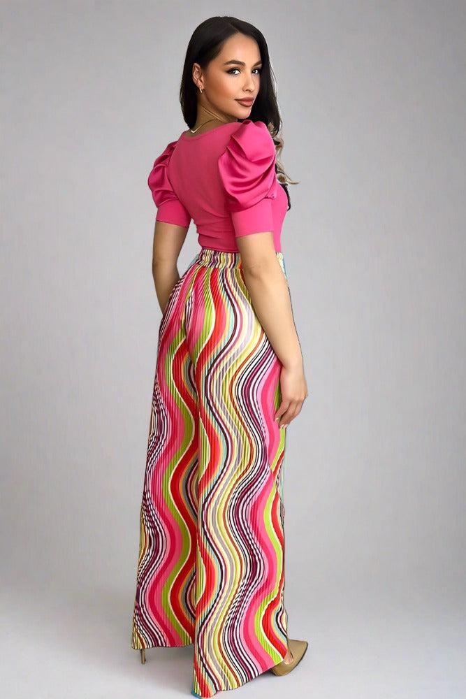 Multicolour Plisse Chiffon Trousers-SinglePrice