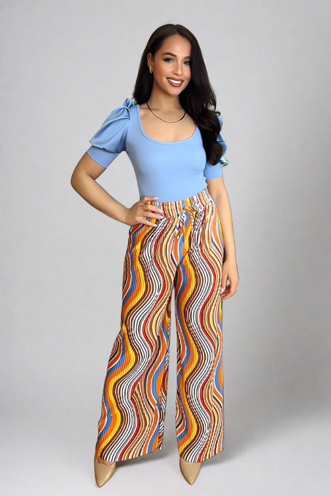 Multicolour Plisse Chiffon Trousers-SinglePrice