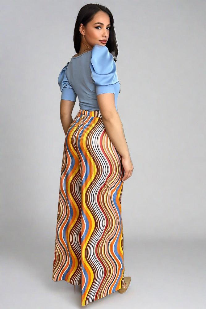 Multicolour Plisse Chiffon Trousers-SinglePrice