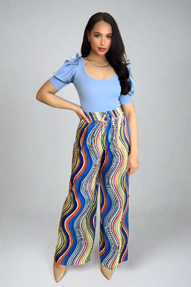 Multicolour Plisse Chiffon Trousers-SinglePrice