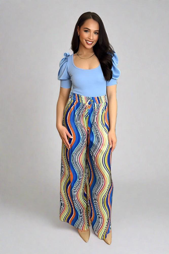 Multicolour Plisse Chiffon Trousers-SinglePrice