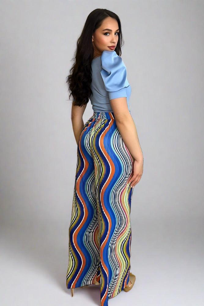 Multicolour Plisse Chiffon Trousers-SinglePrice