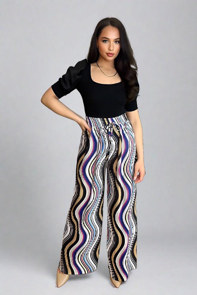 Multicolour Plisse Chiffon Trousers-SinglePrice