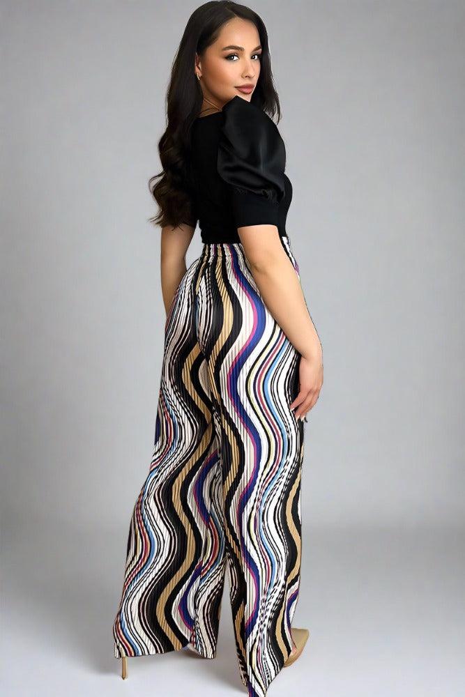 Multicolour Plisse Chiffon Trousers-SinglePrice