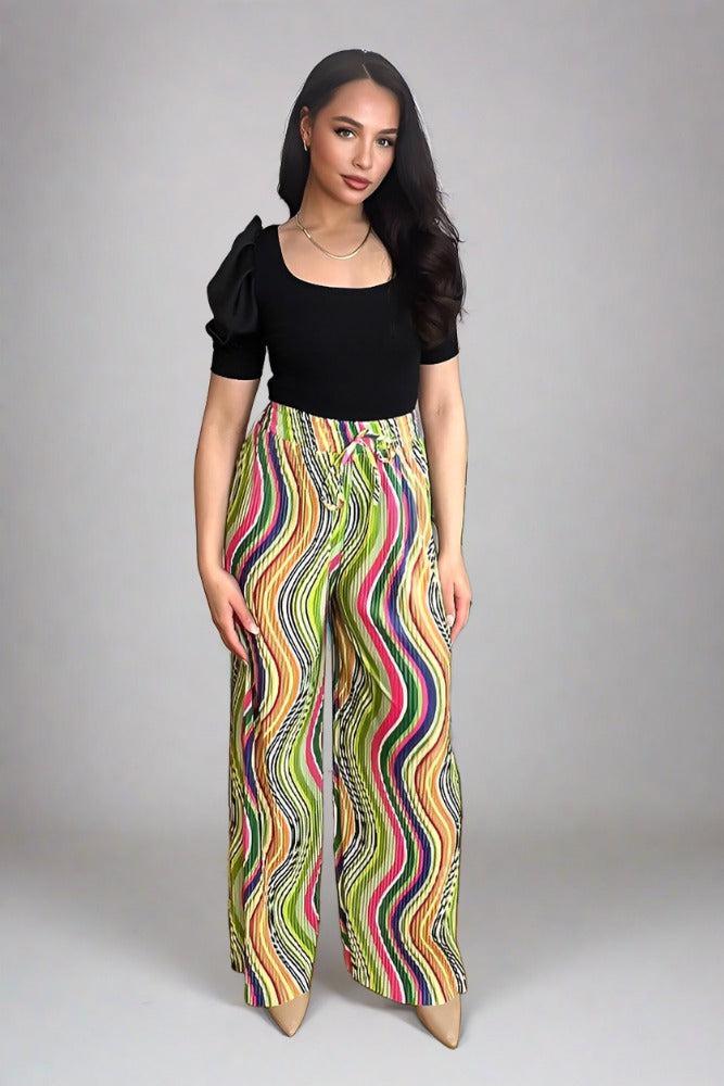 Multicolour Plisse Chiffon Trousers-SinglePrice