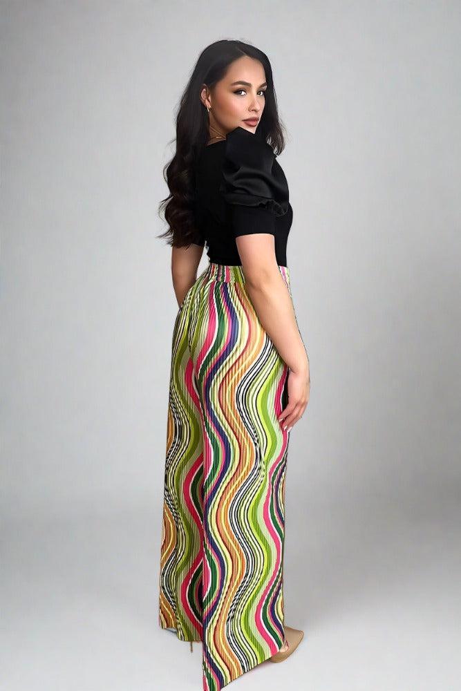 Multicolour Plisse Chiffon Trousers-SinglePrice