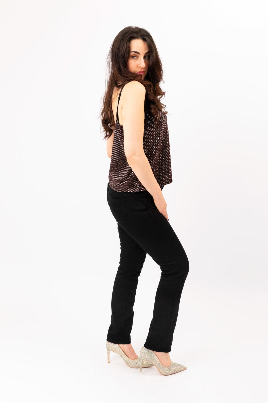 Adjustable Straps Sequine Top