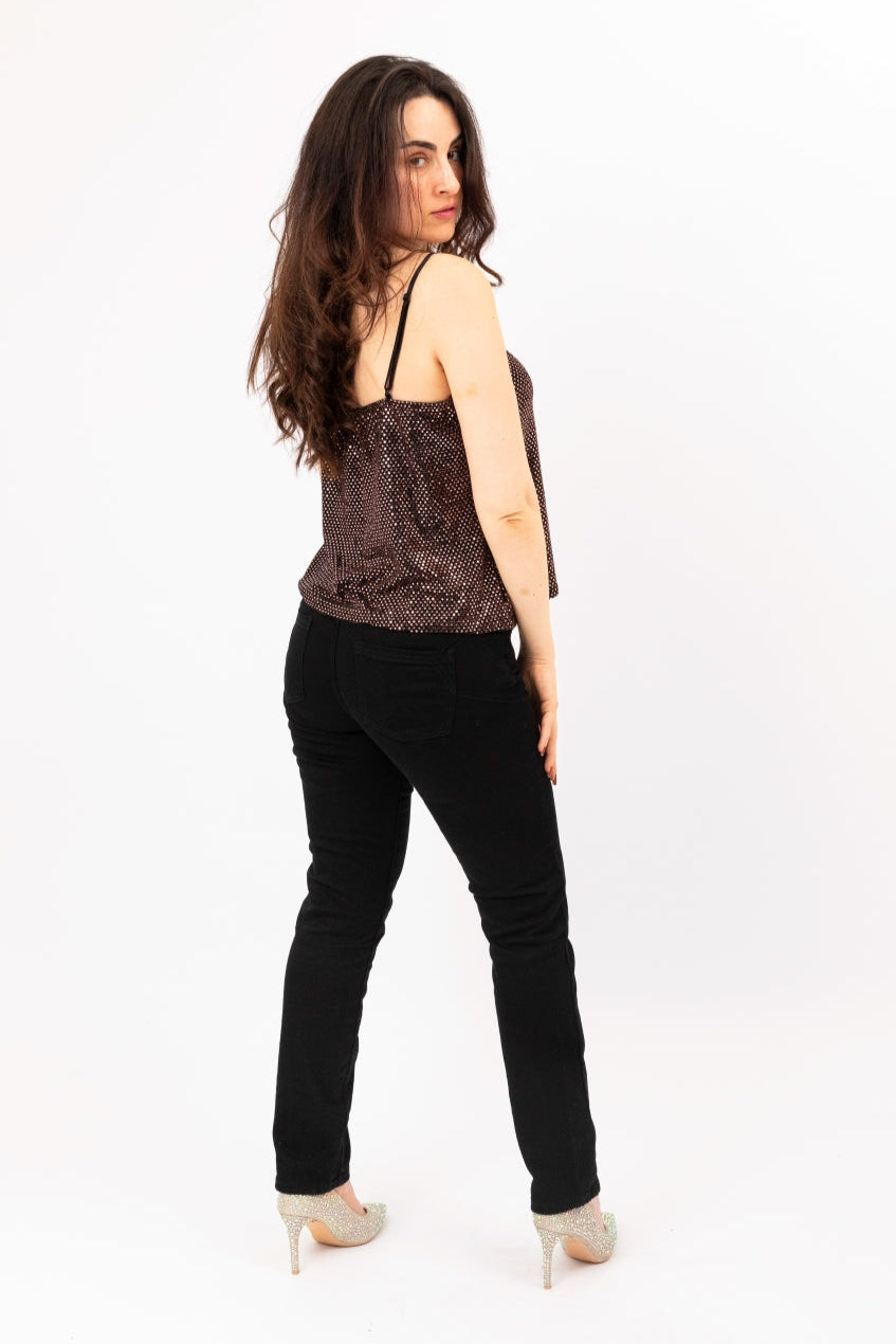 Adjustable Straps Sequine Top