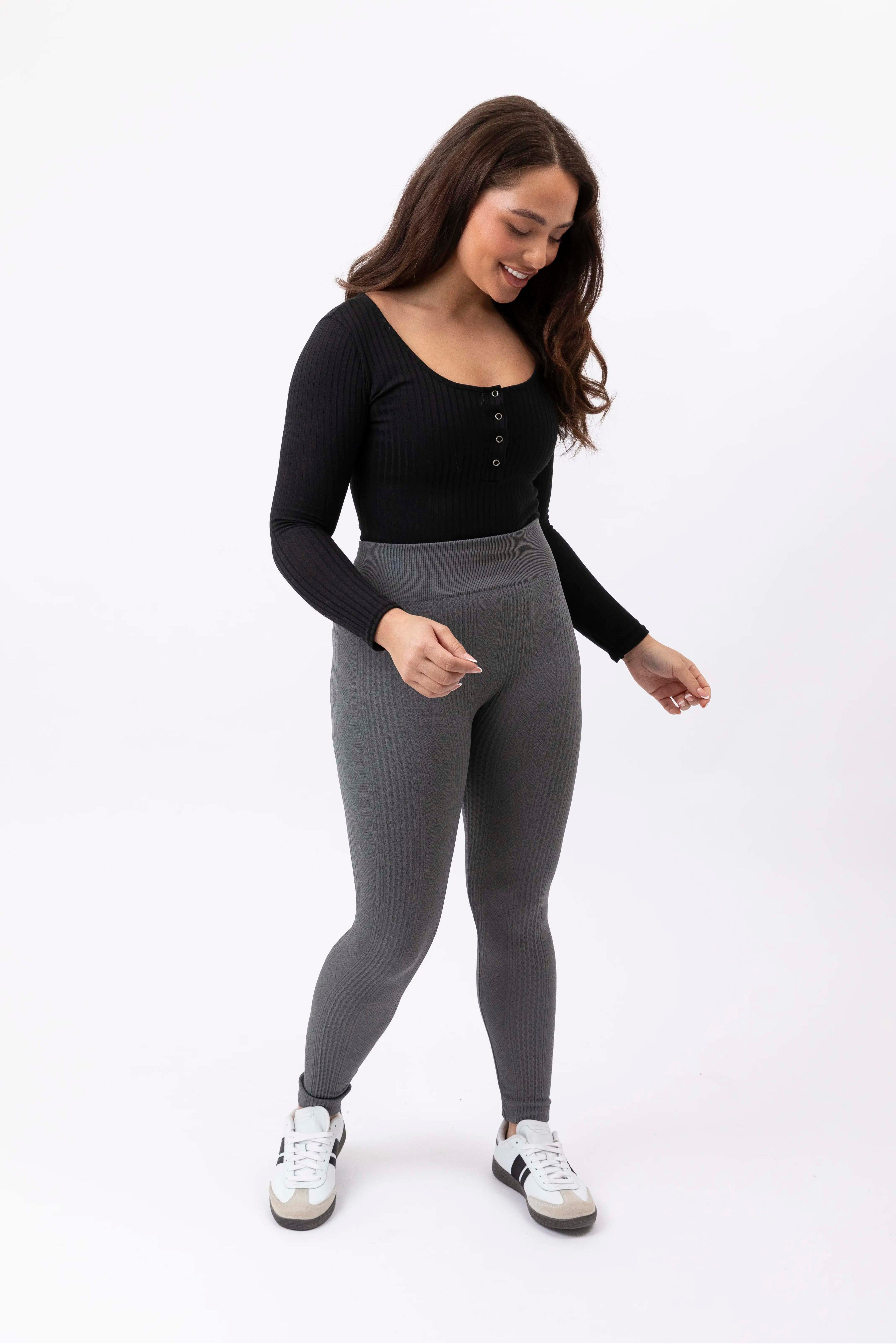 Texture Geometric Print Lightly Fleeced Leggings