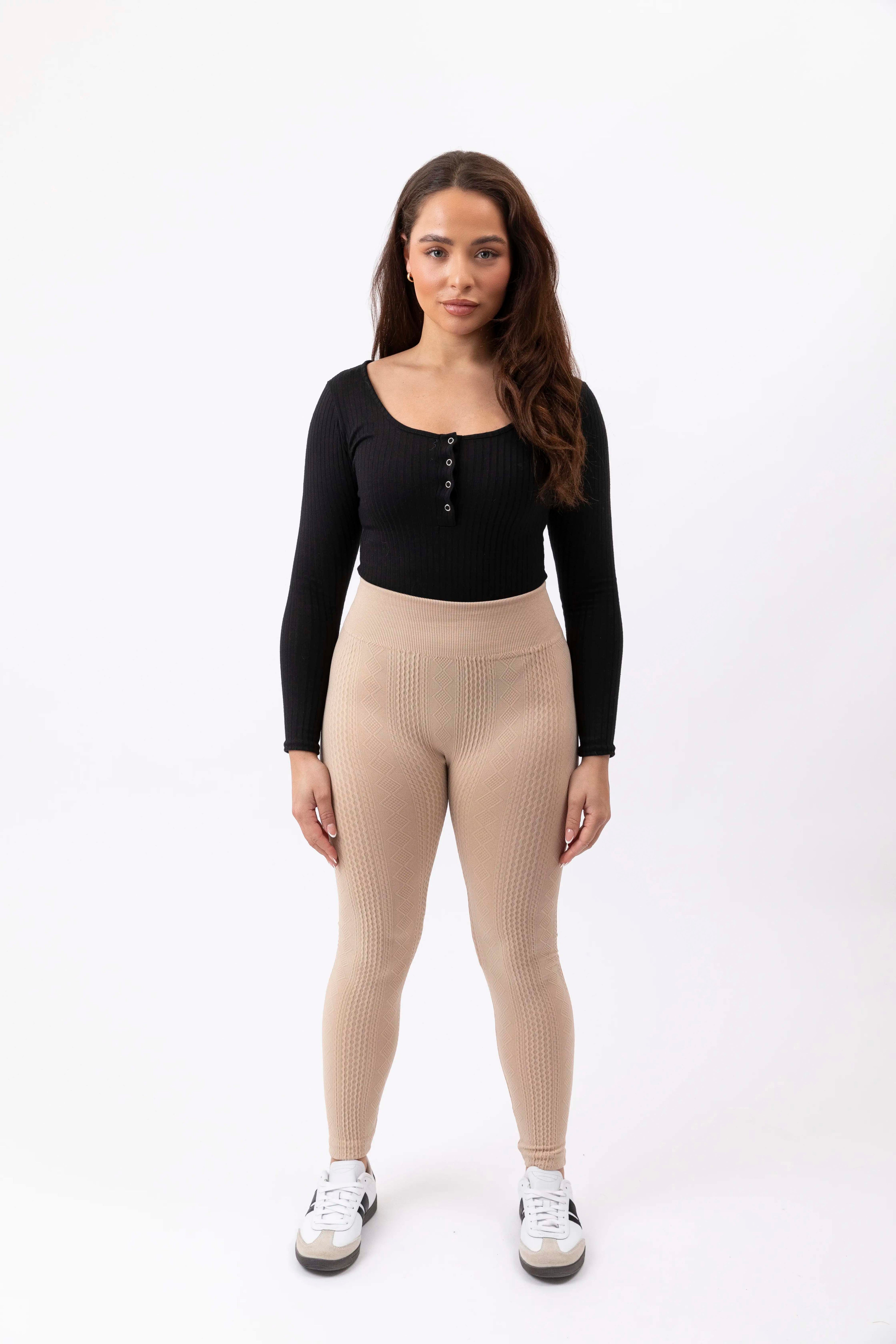 Texture Geometric Print Lightly Fleeced Leggings