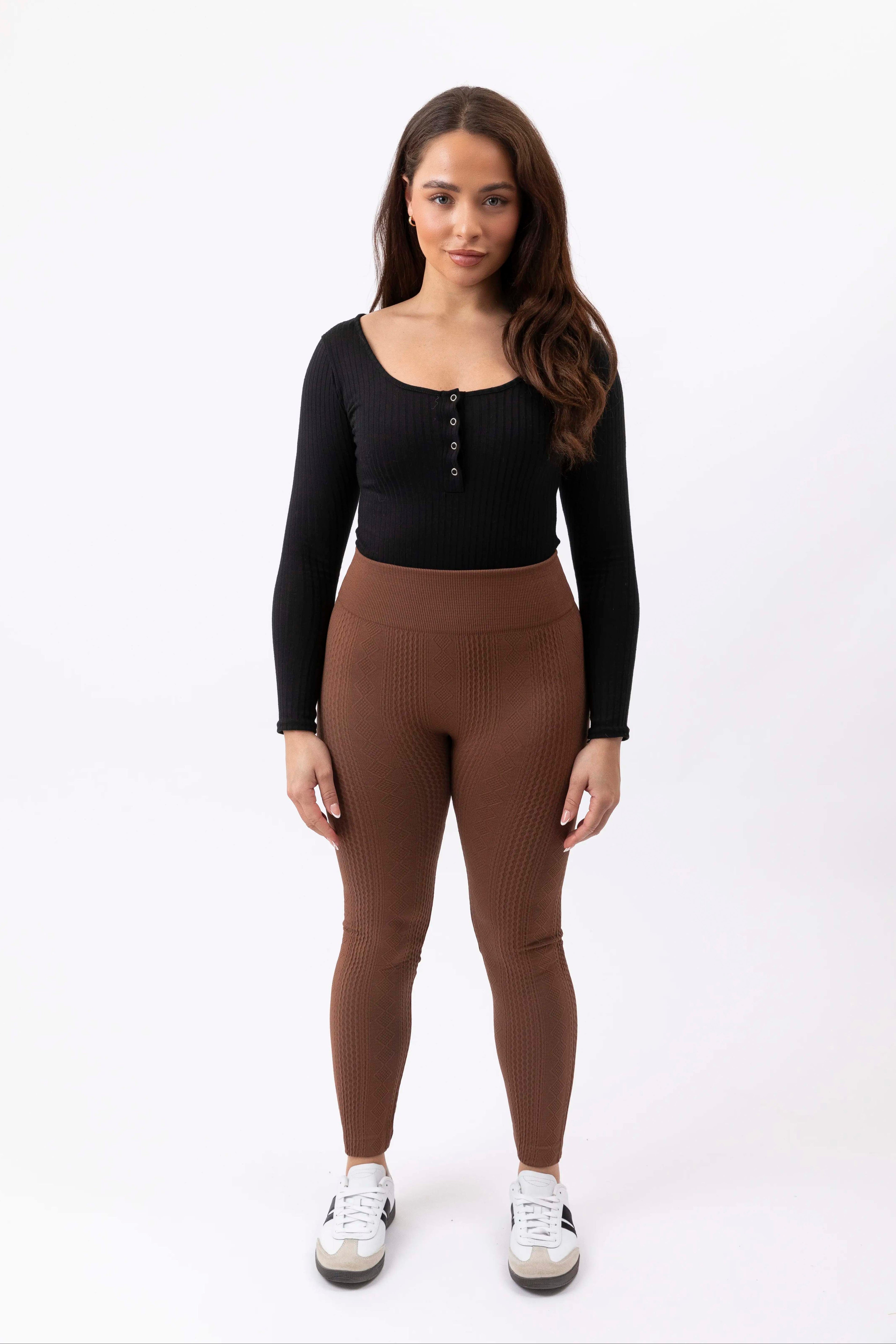 Texture Geometric Print Lightly Fleeced Leggings