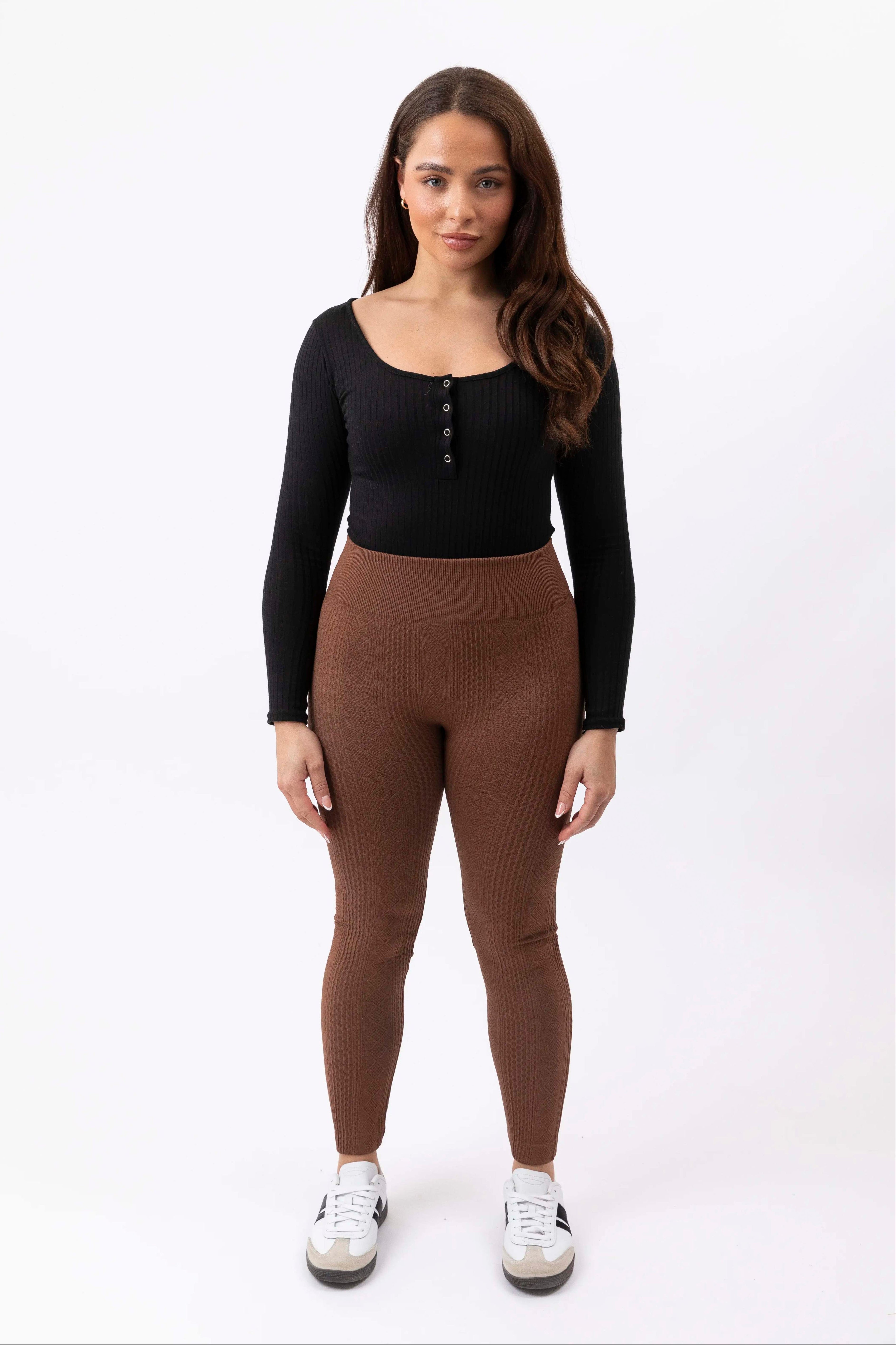 Texture Geometric Print Lightly Fleeced Leggings