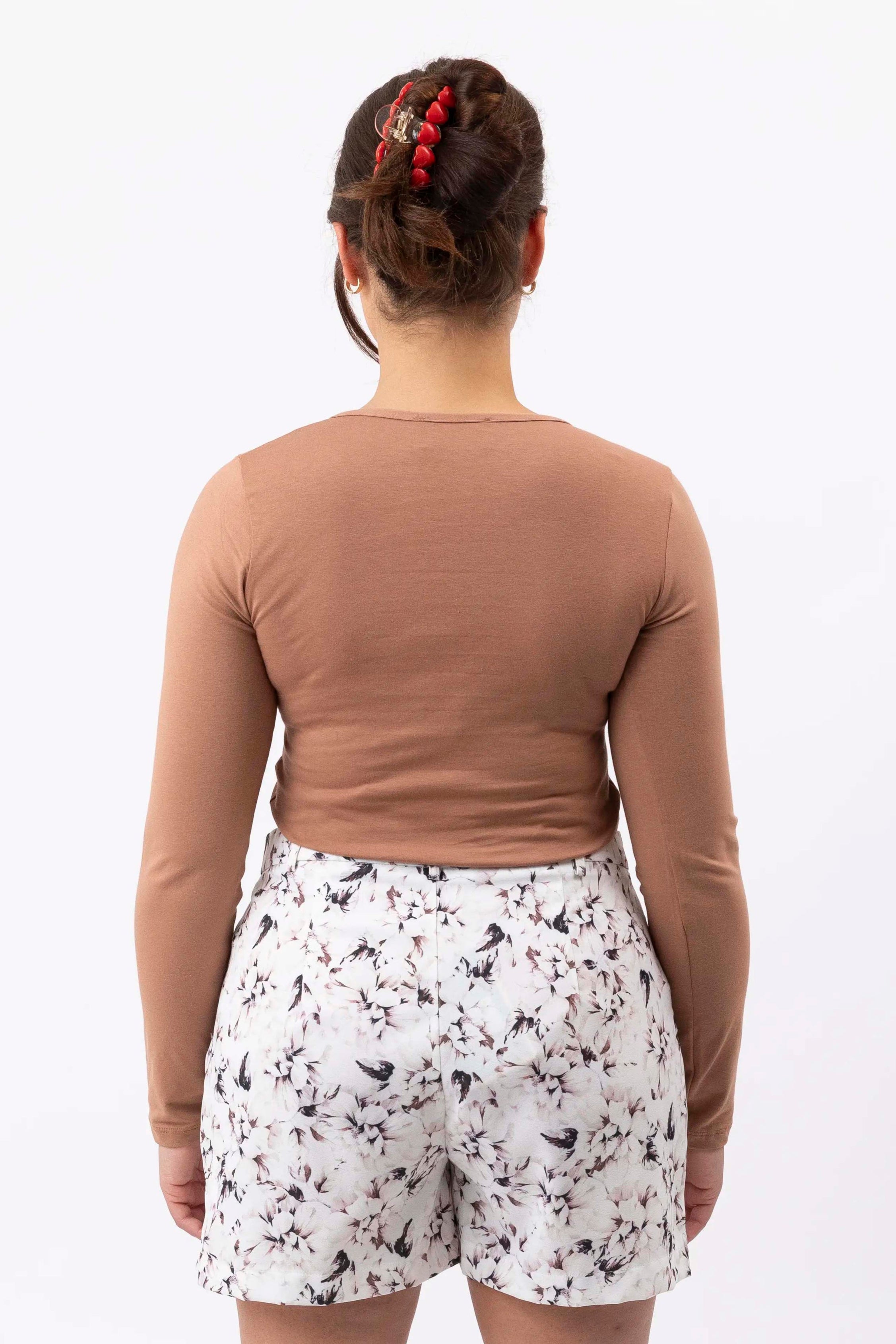 Long Sleeve Basic Cotton Blend Wrap Up Top