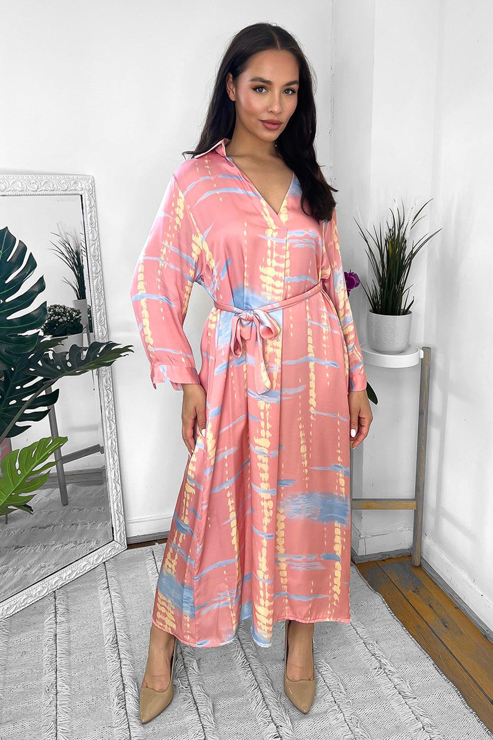 Silk Blend Mixed Print Viscose Shirt Dress-SinglePrice