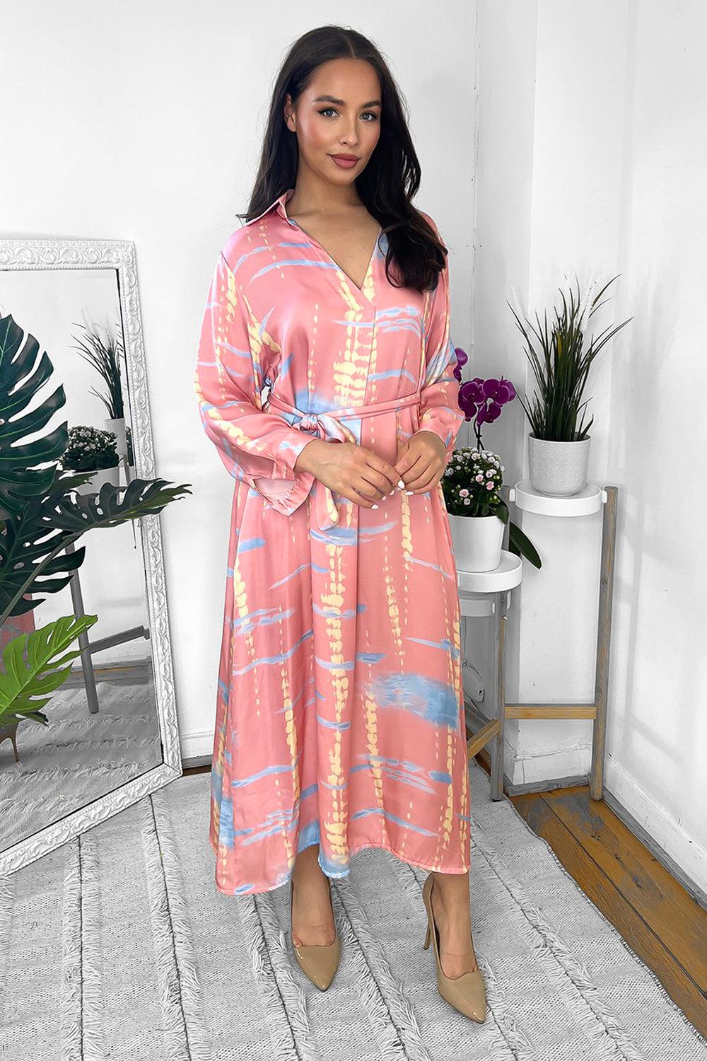 Silk Blend Mixed Print Viscose Shirt Dress-SinglePrice