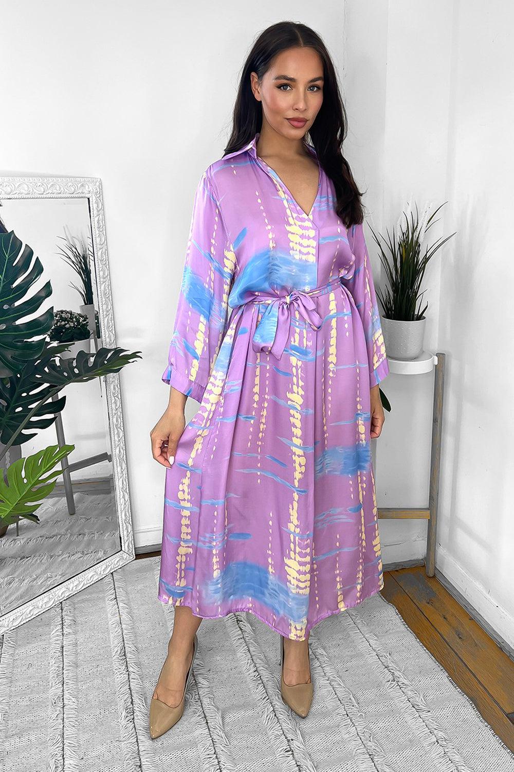 Silk Blend Mixed Print Viscose Shirt Dress-SinglePrice