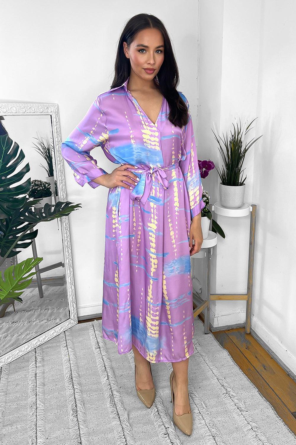 Silk Blend Mixed Print Viscose Shirt Dress-SinglePrice