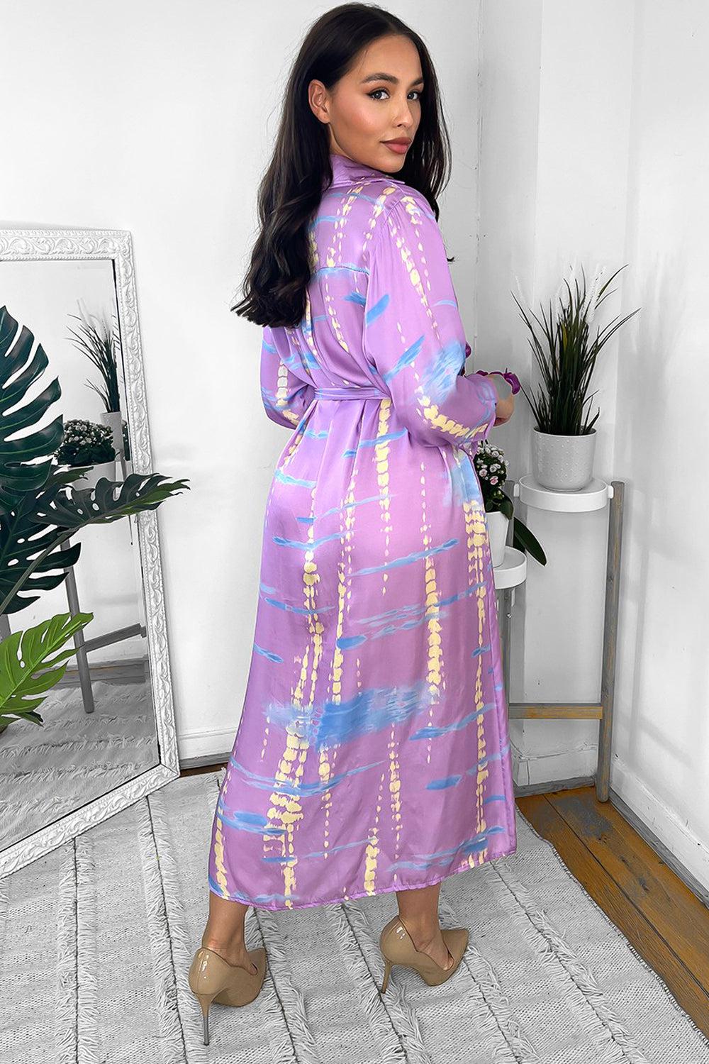 Silk Blend Mixed Print Viscose Shirt Dress-SinglePrice