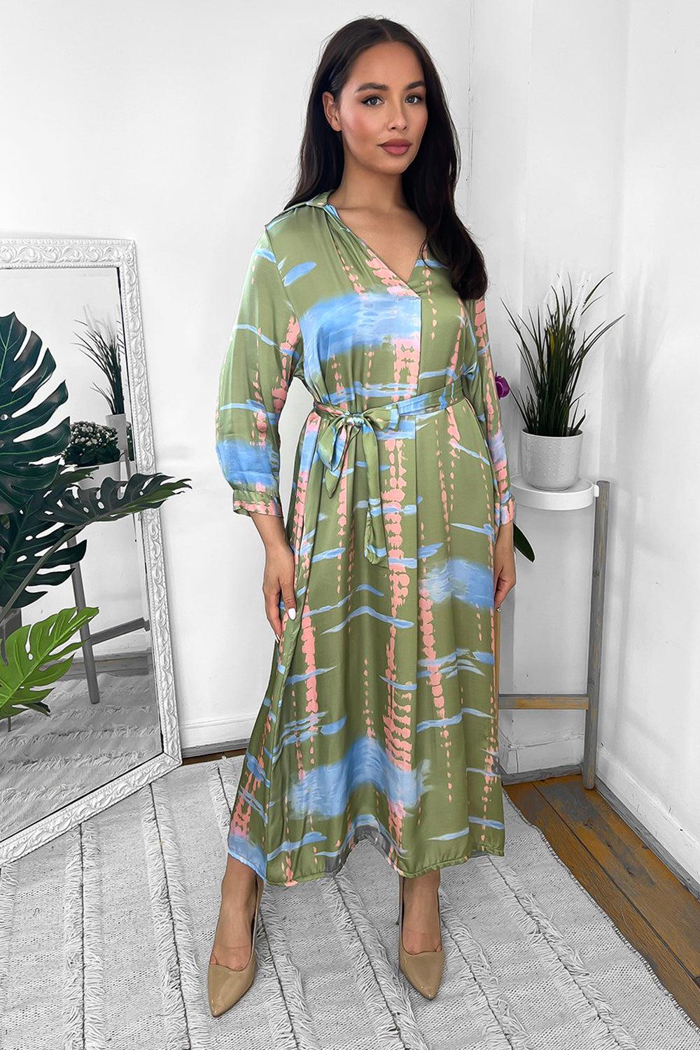 Silk Blend Mixed Print Viscose Shirt Dress-SinglePrice
