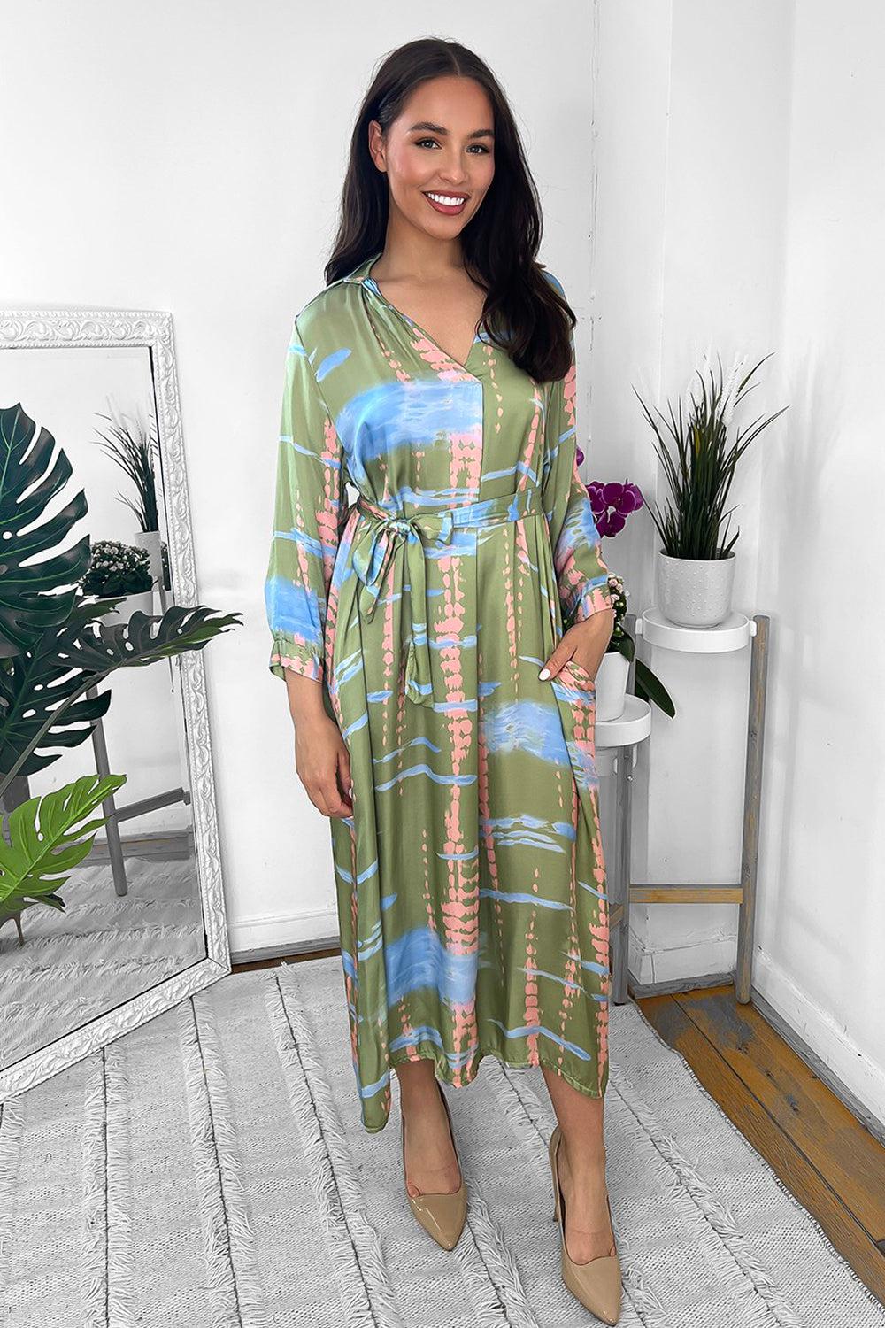 Silk Blend Mixed Print Viscose Shirt Dress-SinglePrice