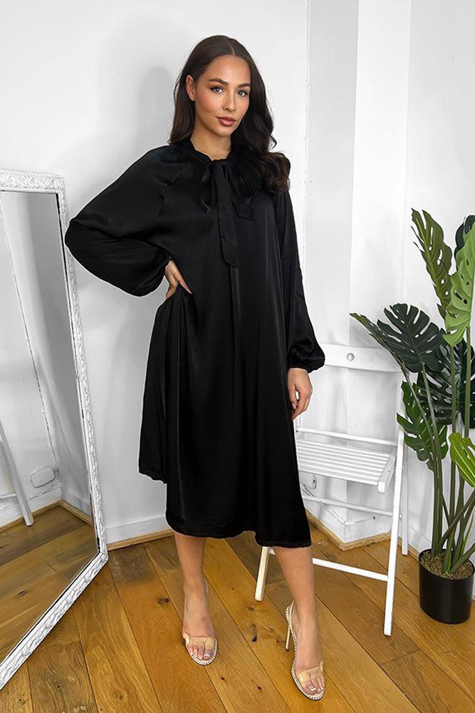 Satin Silk Pussybow Neckline Dress-SinglePrice