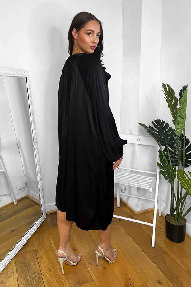 Satin Silk Pussybow Neckline Dress-SinglePrice
