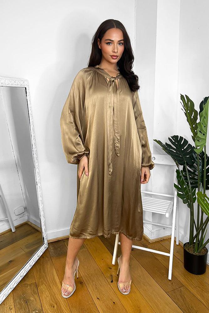 Satin Silk Pussybow Neckline Dress-SinglePrice