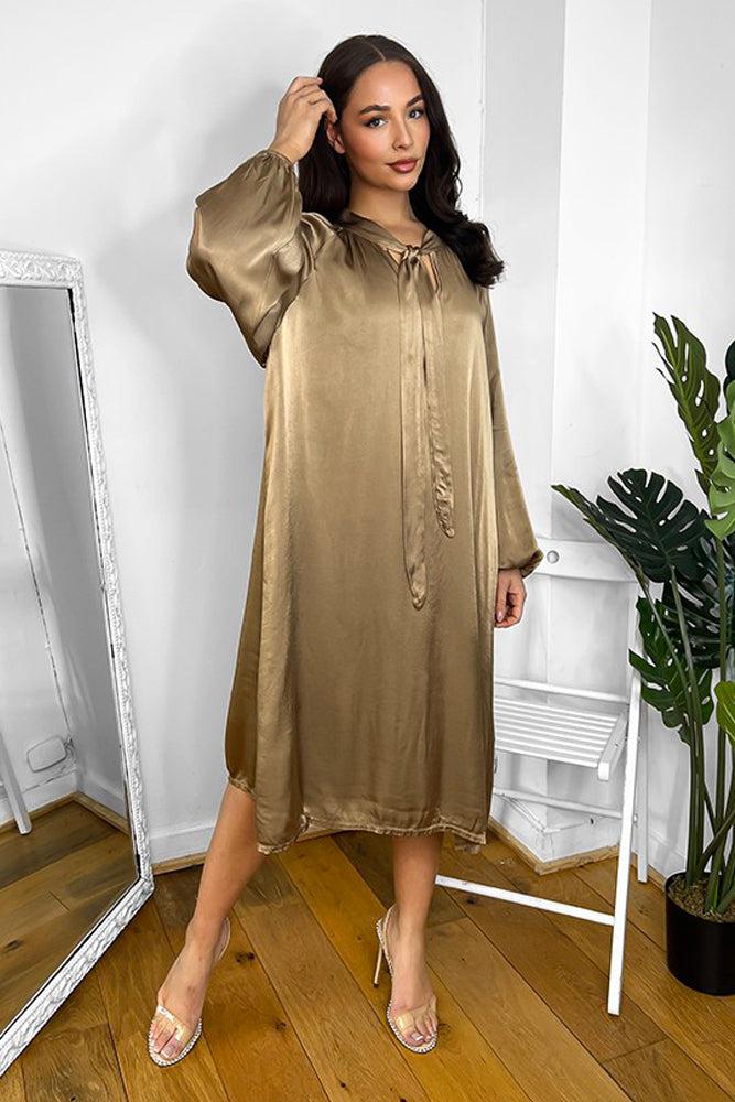 Satin Silk Pussybow Neckline Dress-SinglePrice