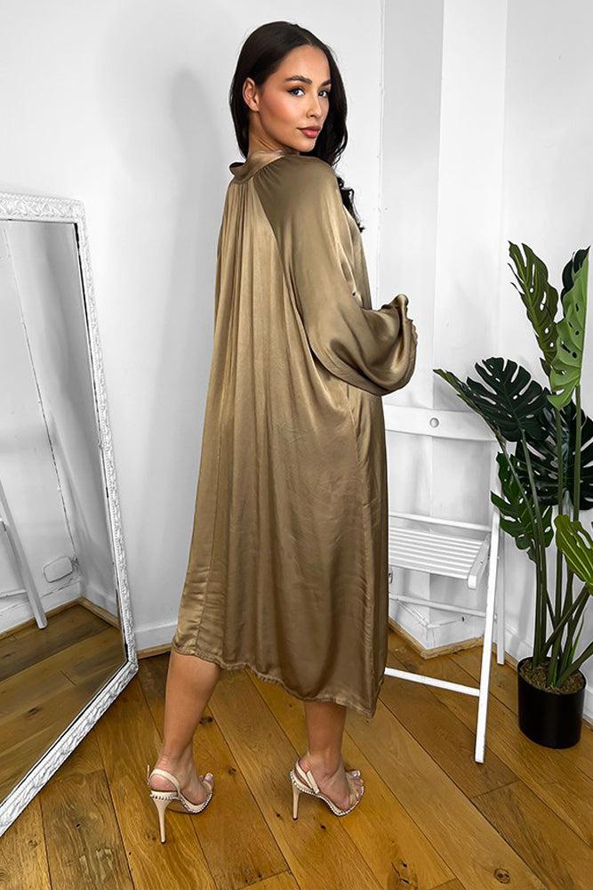 Satin Silk Pussybow Neckline Dress-SinglePrice