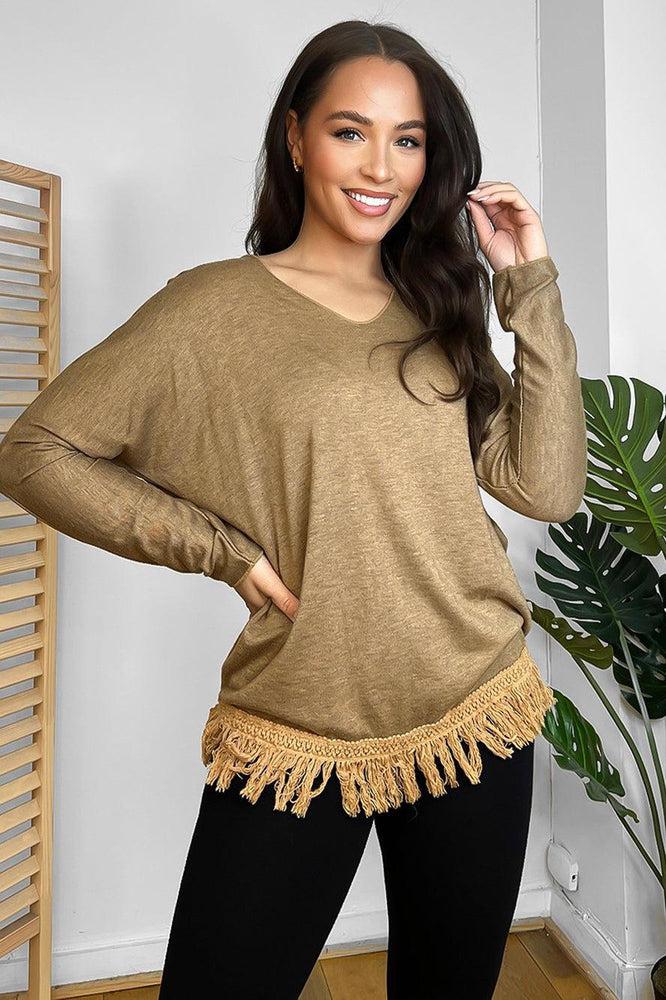 Fringed Hem Lightweight V-Neck Tunic-SinglePrice