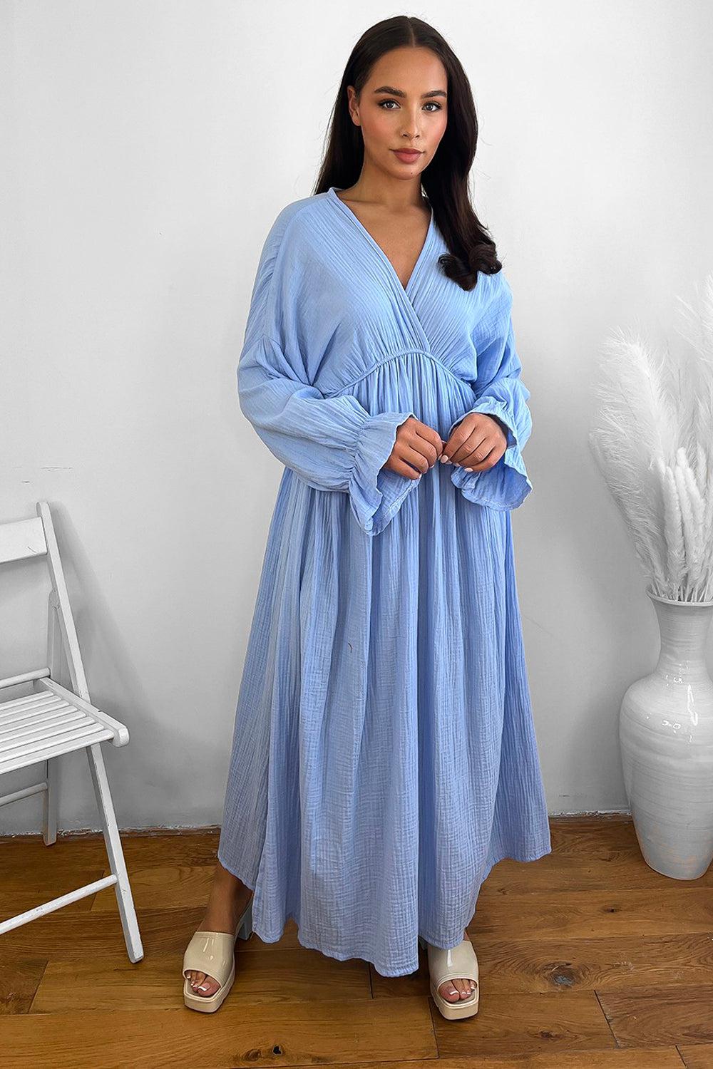 Flute Sleeve Cheesecloth Maxi Dress-SinglePrice
