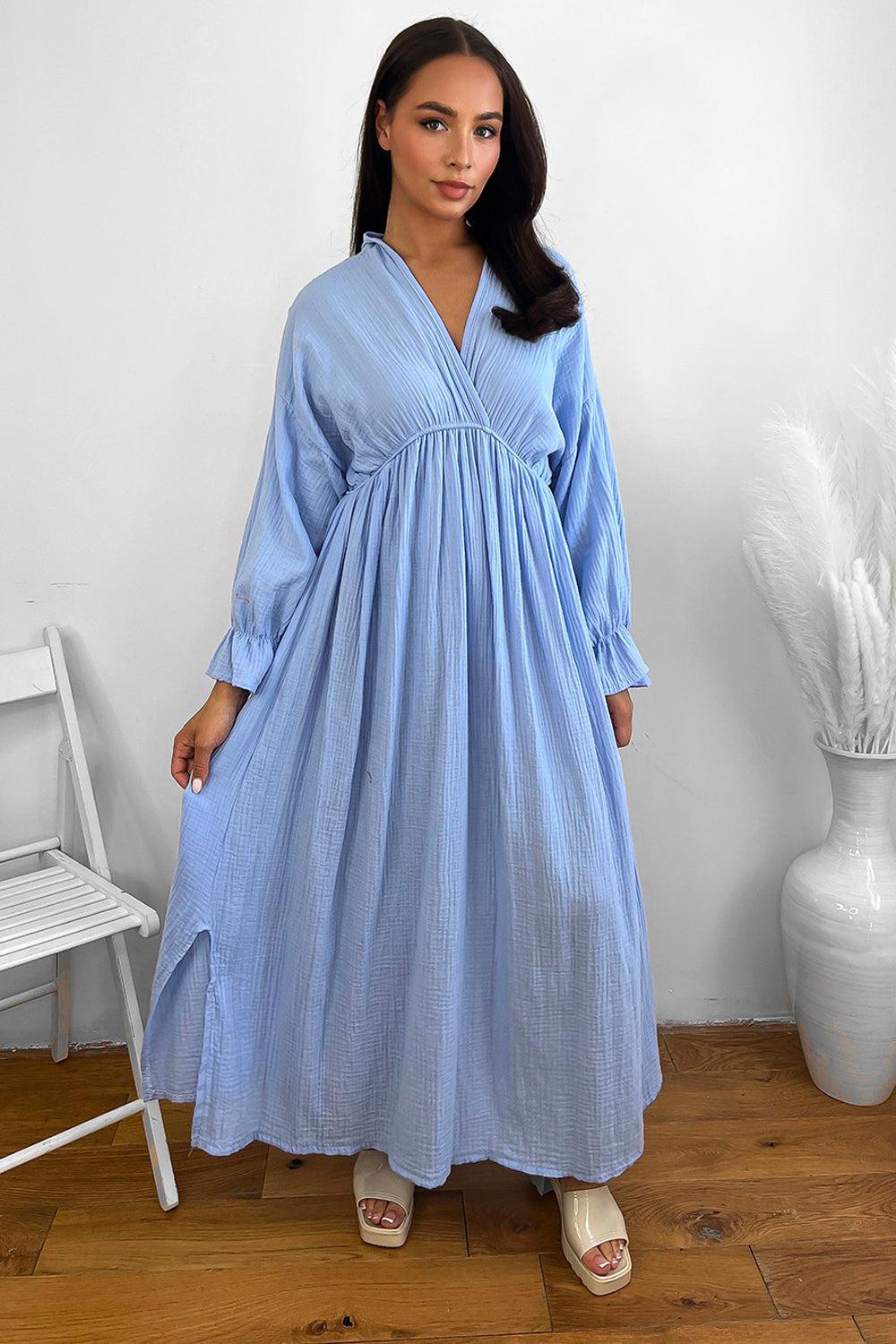 Flute Sleeve Cheesecloth Maxi Dress-SinglePrice