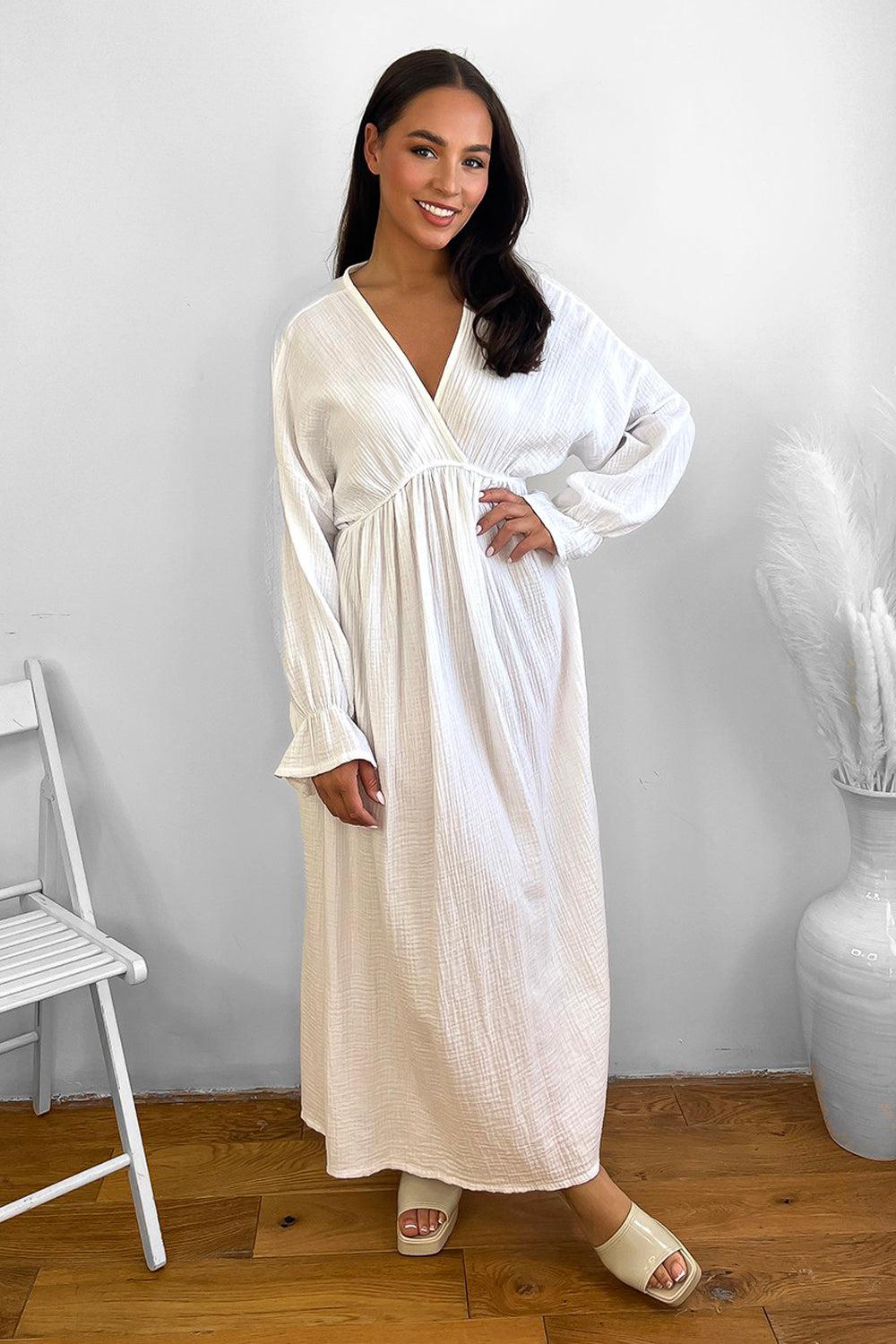 Flute Sleeve Cheesecloth Maxi Dress-SinglePrice