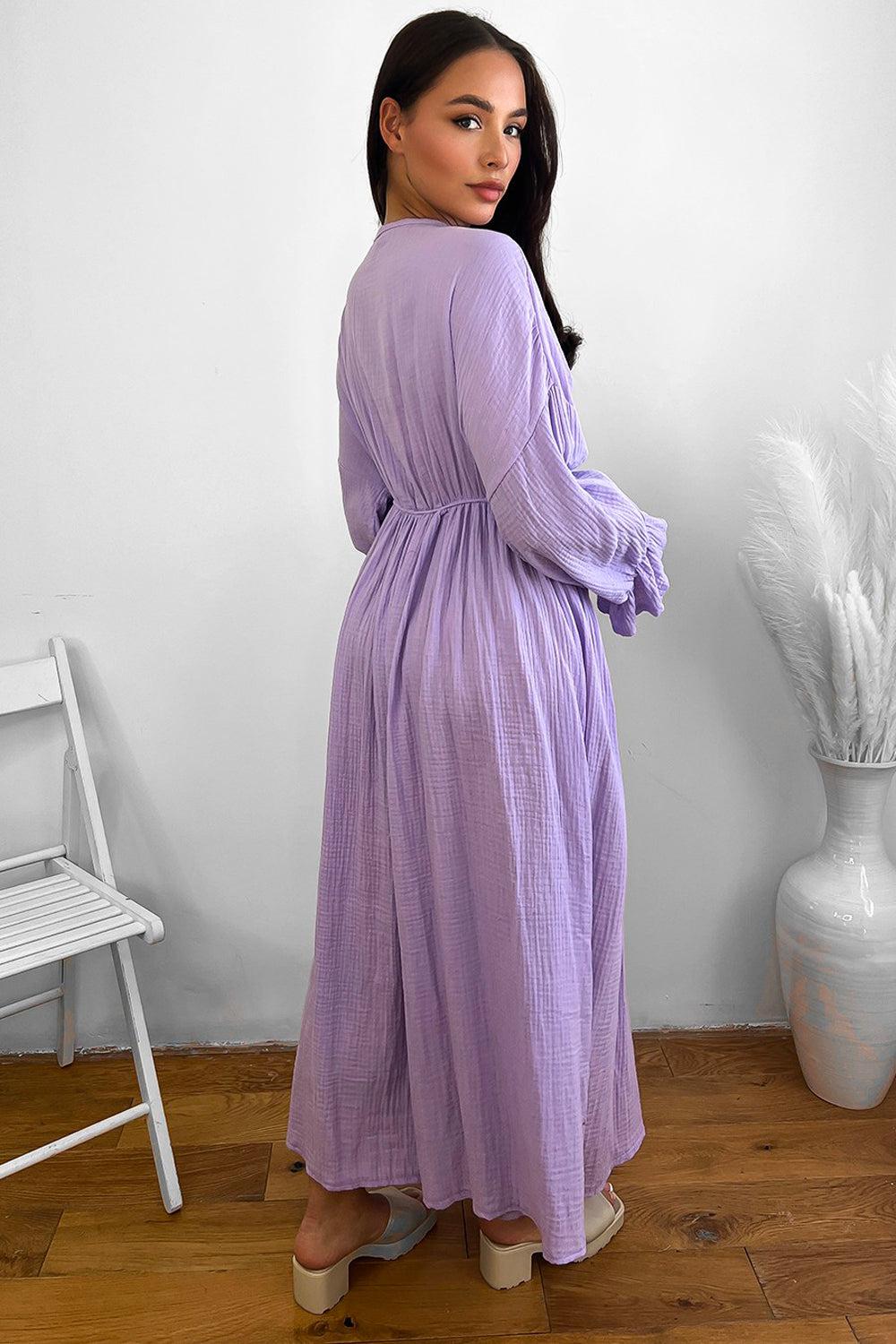 Flute Sleeve Cheesecloth Maxi Dress-SinglePrice