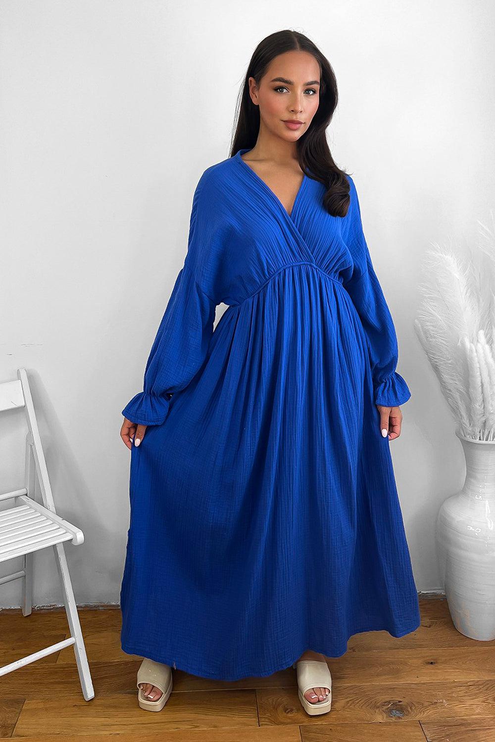 Flute Sleeve Cheesecloth Maxi Dress-SinglePrice