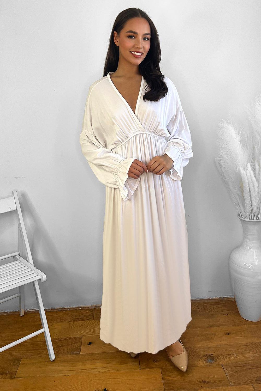 Flute Sleeves Chiffon Maxi Dress-SinglePrice
