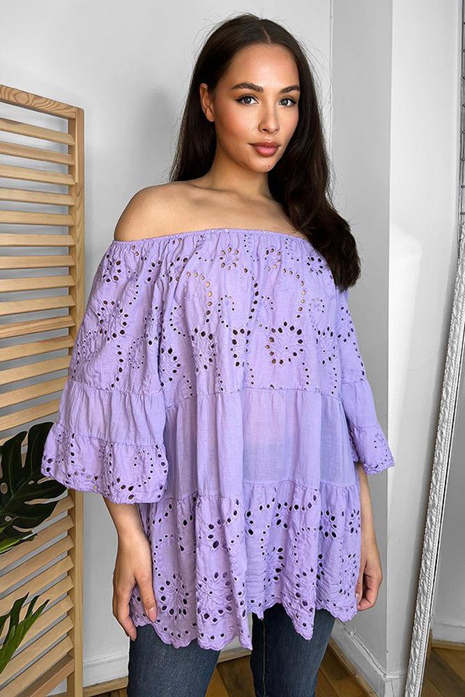 Off Shoulder Perforated Design Cotton Tunic-SinglePrice
