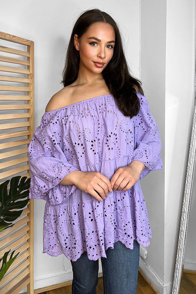 Off Shoulder Perforated Design Cotton Tunic-SinglePrice