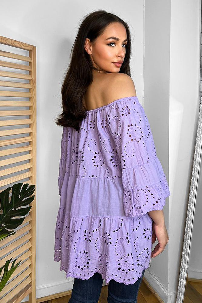 Off Shoulder Perforated Design Cotton Tunic-SinglePrice