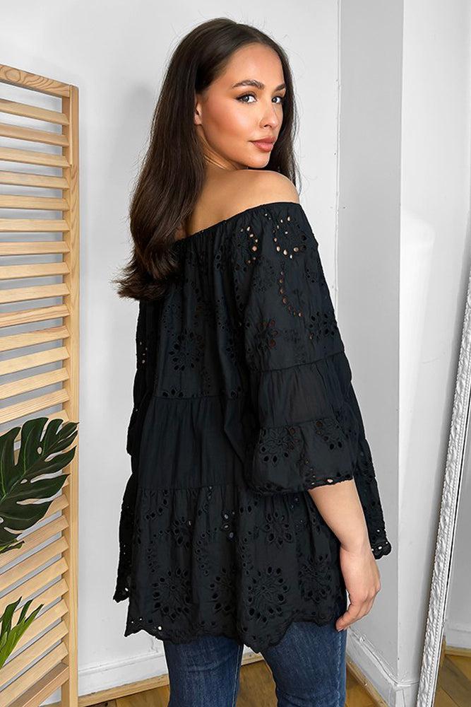 Off Shoulder Perforated Design Cotton Tunic-SinglePrice