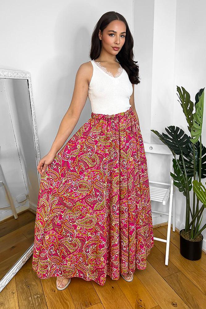 Multicolour Paisley Print Maxi Skirt-SinglePrice