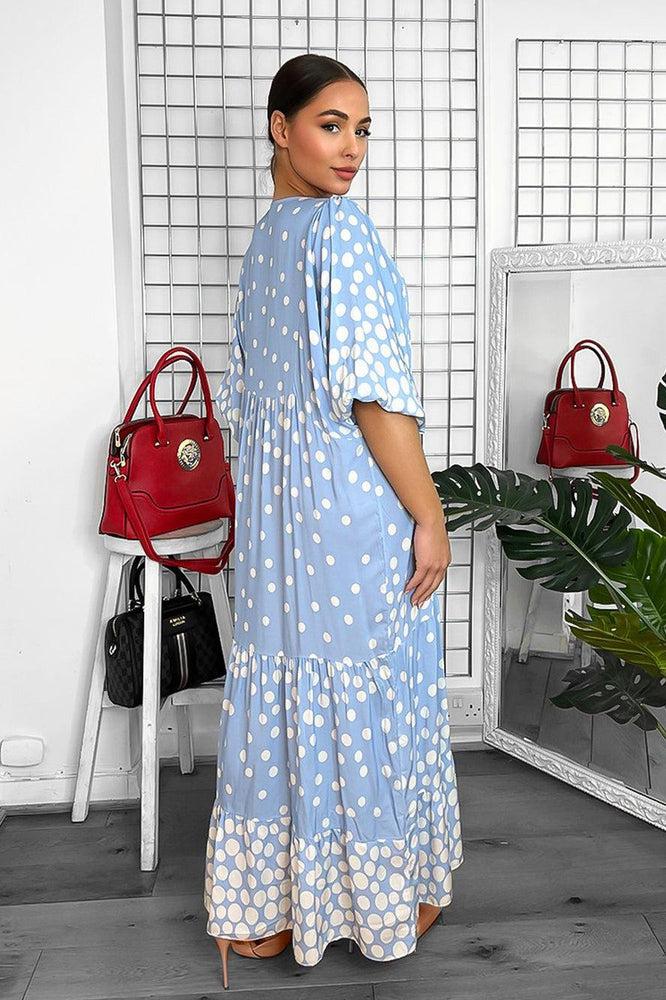 Cotton Blend Dotted Tiered Maxi Dress-SinglePrice
