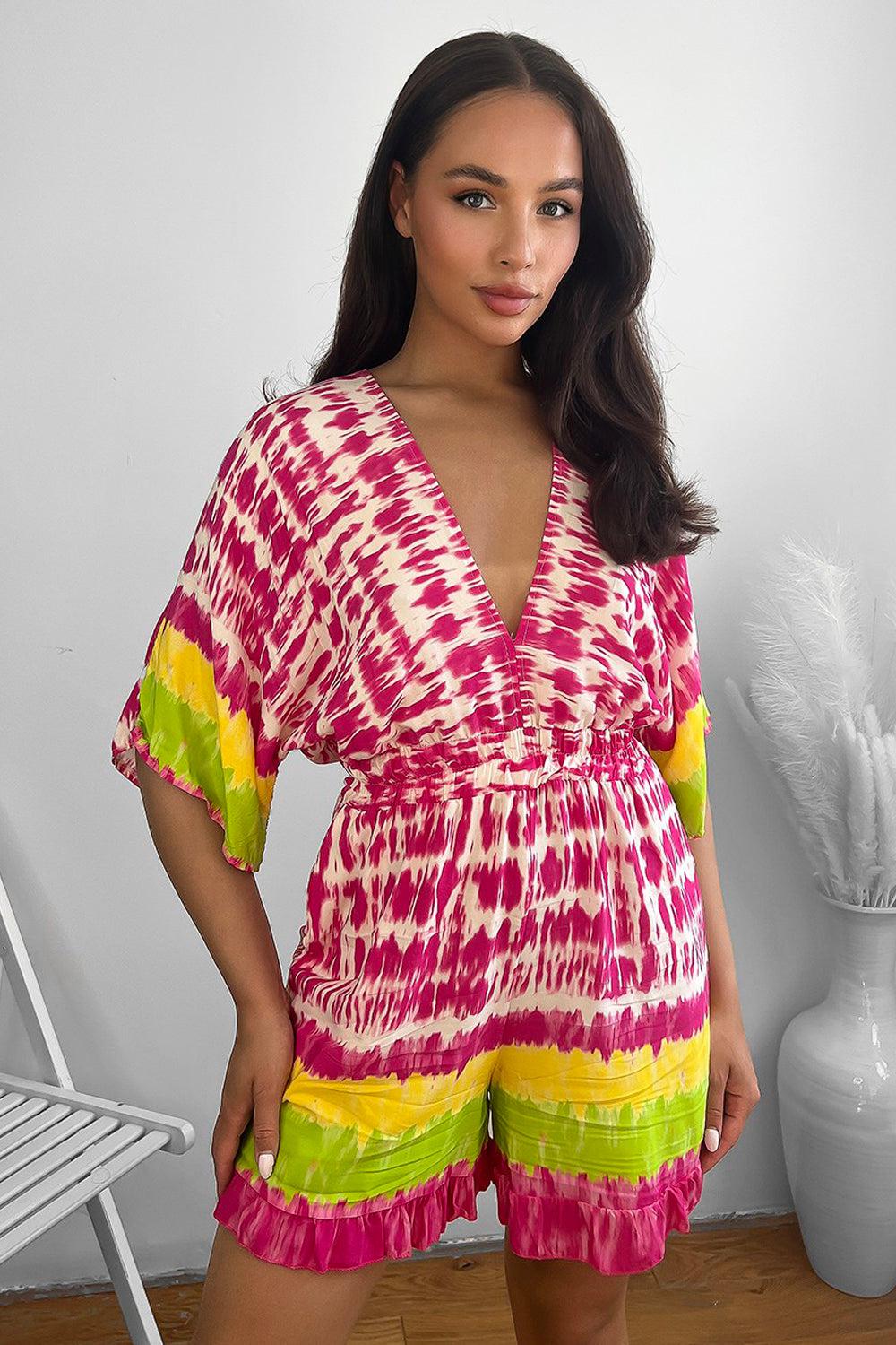 Tie Dye Print Colour Black Summer Playsuit-SinglePrice