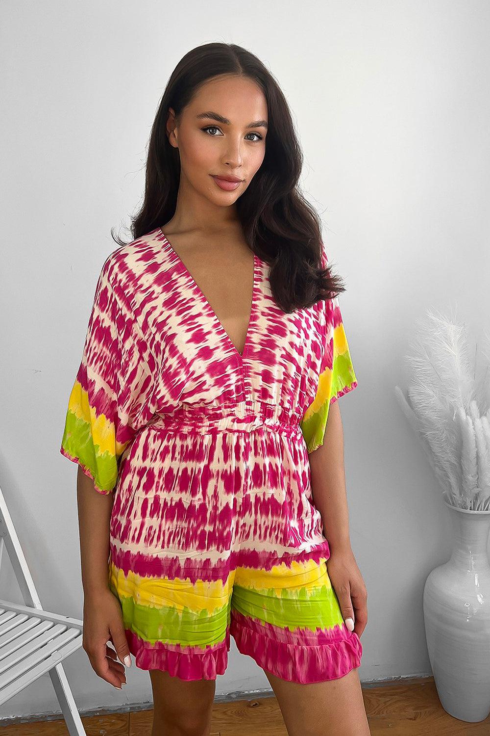 Tie Dye Print Colour Black Summer Playsuit-SinglePrice