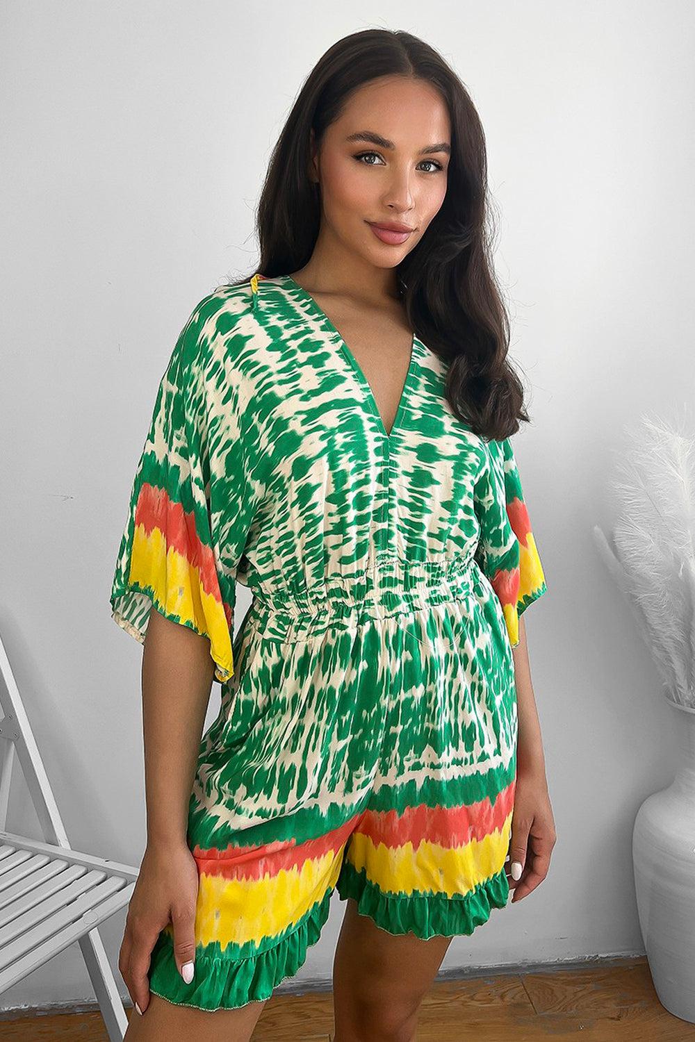 Tie Dye Print Colour Black Summer Playsuit-SinglePrice