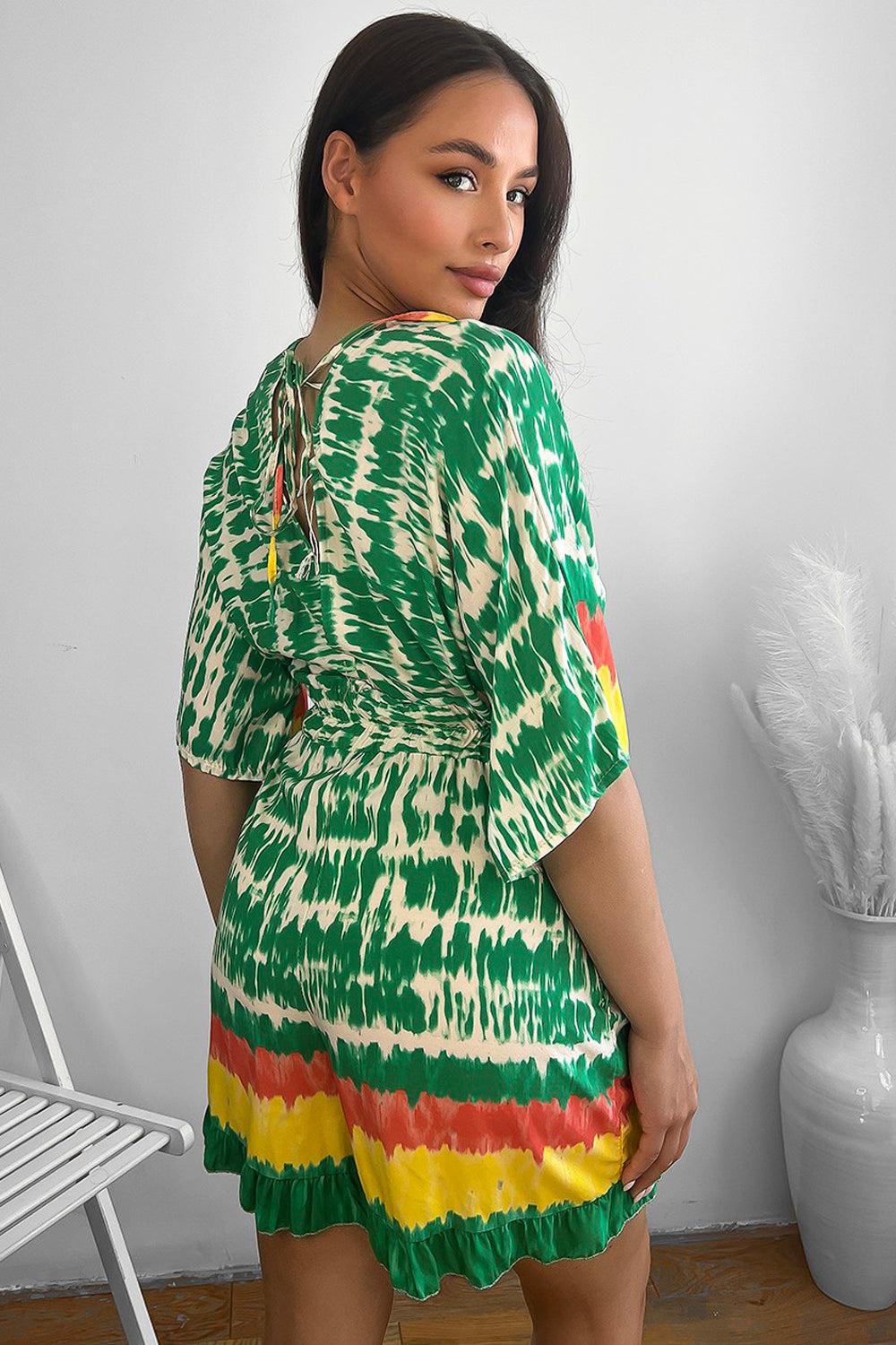 Tie Dye Print Colour Black Summer Playsuit-SinglePrice