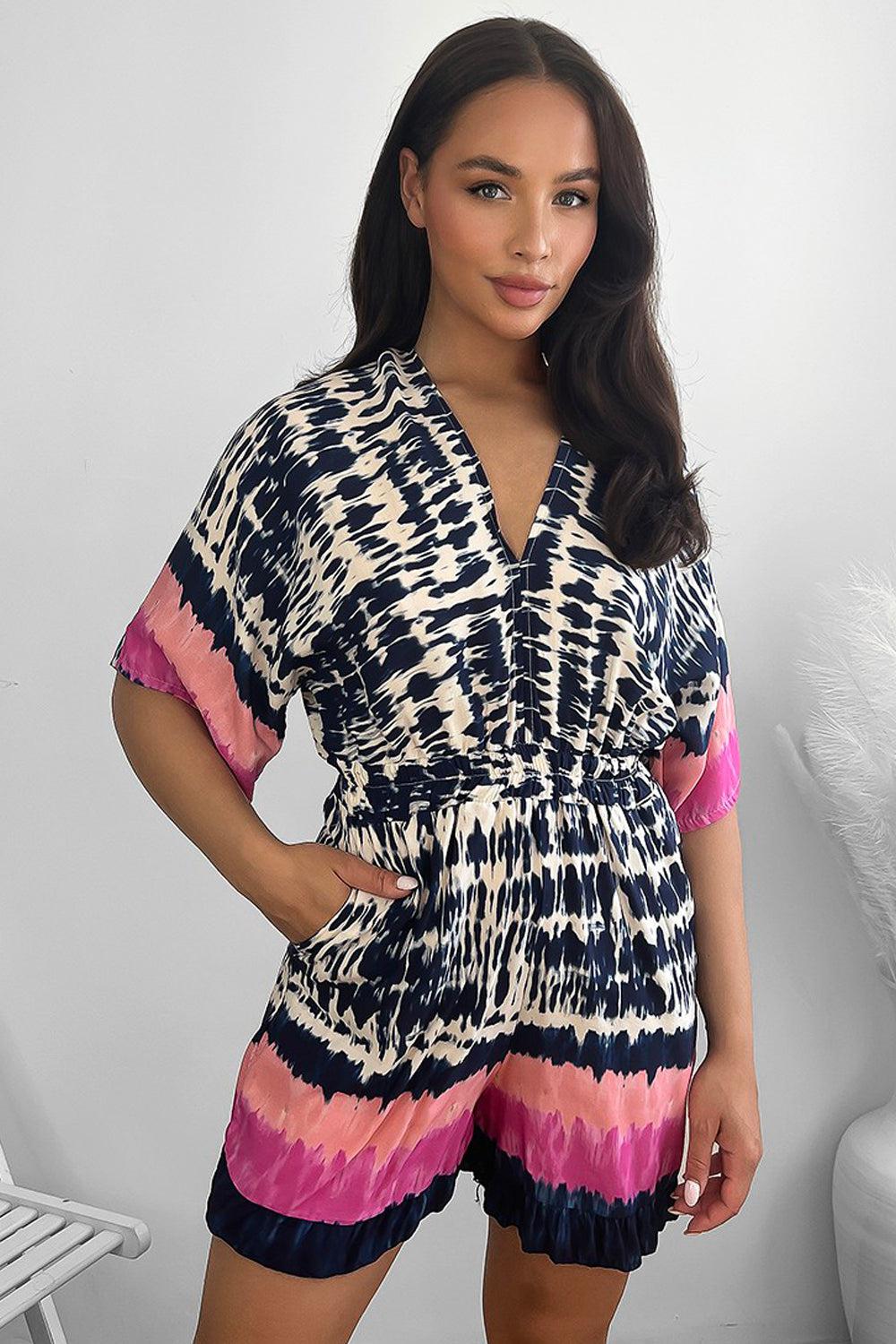 Tie Dye Print Colour Black Summer Playsuit-SinglePrice