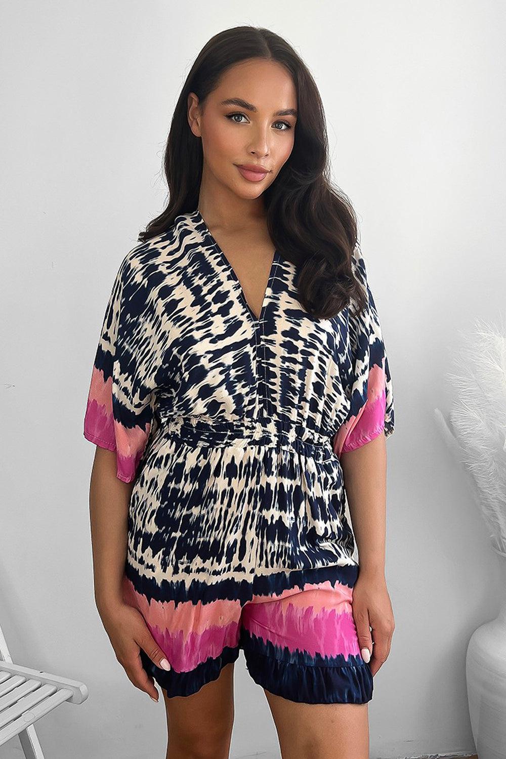Tie Dye Print Colour Black Summer Playsuit-SinglePrice